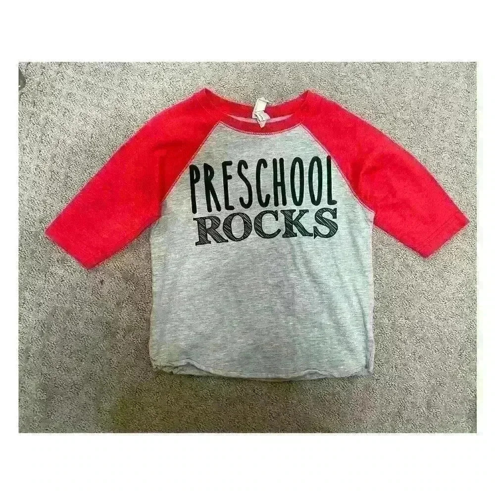 "Preschool Rocks" Child's Back to School Babseball Tee,sz 4